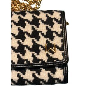 House Of Want Houndstooth Crossbody Wallet With Chain Strap Gold Accent Black/Wh